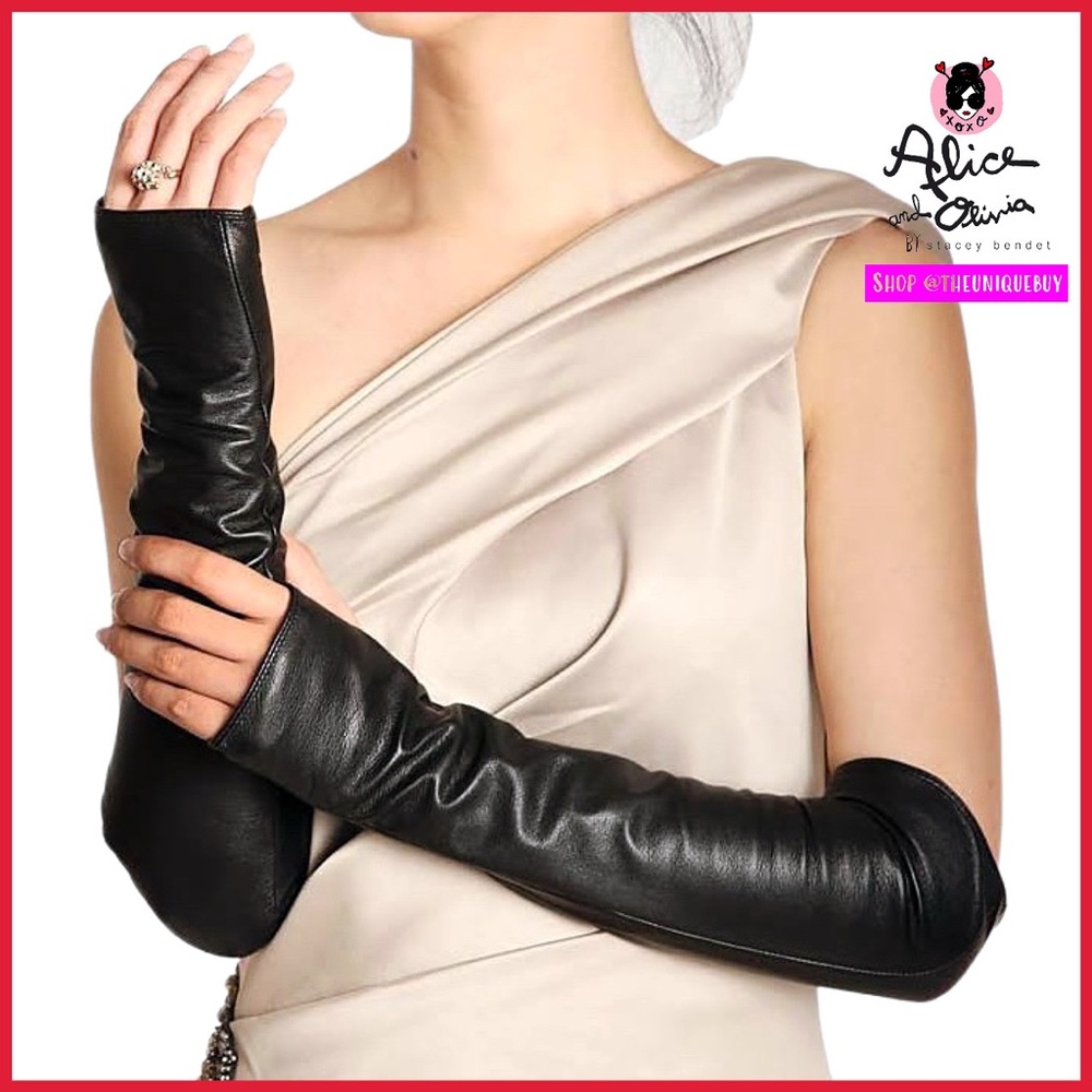 Alice + Olivia Black Leather Long Gloves